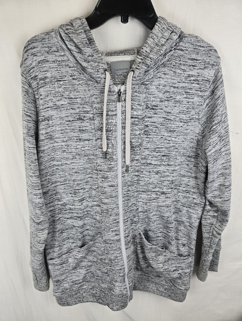 Athleta's Marled Gray Zip-Up Long Sleece Hoodie Sweater Sz M